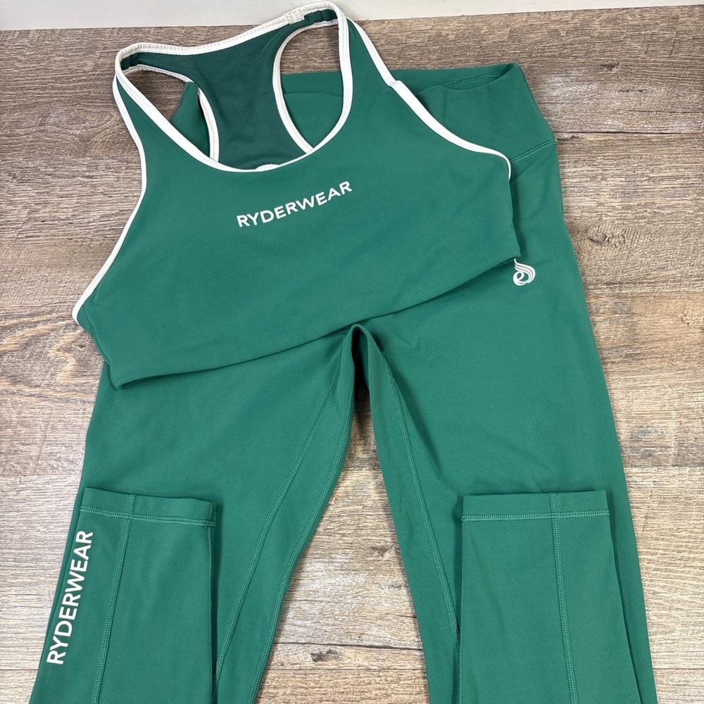 Ryderwear Green & White Active Set: High-Waist Leggings + Racerback Sports Bra